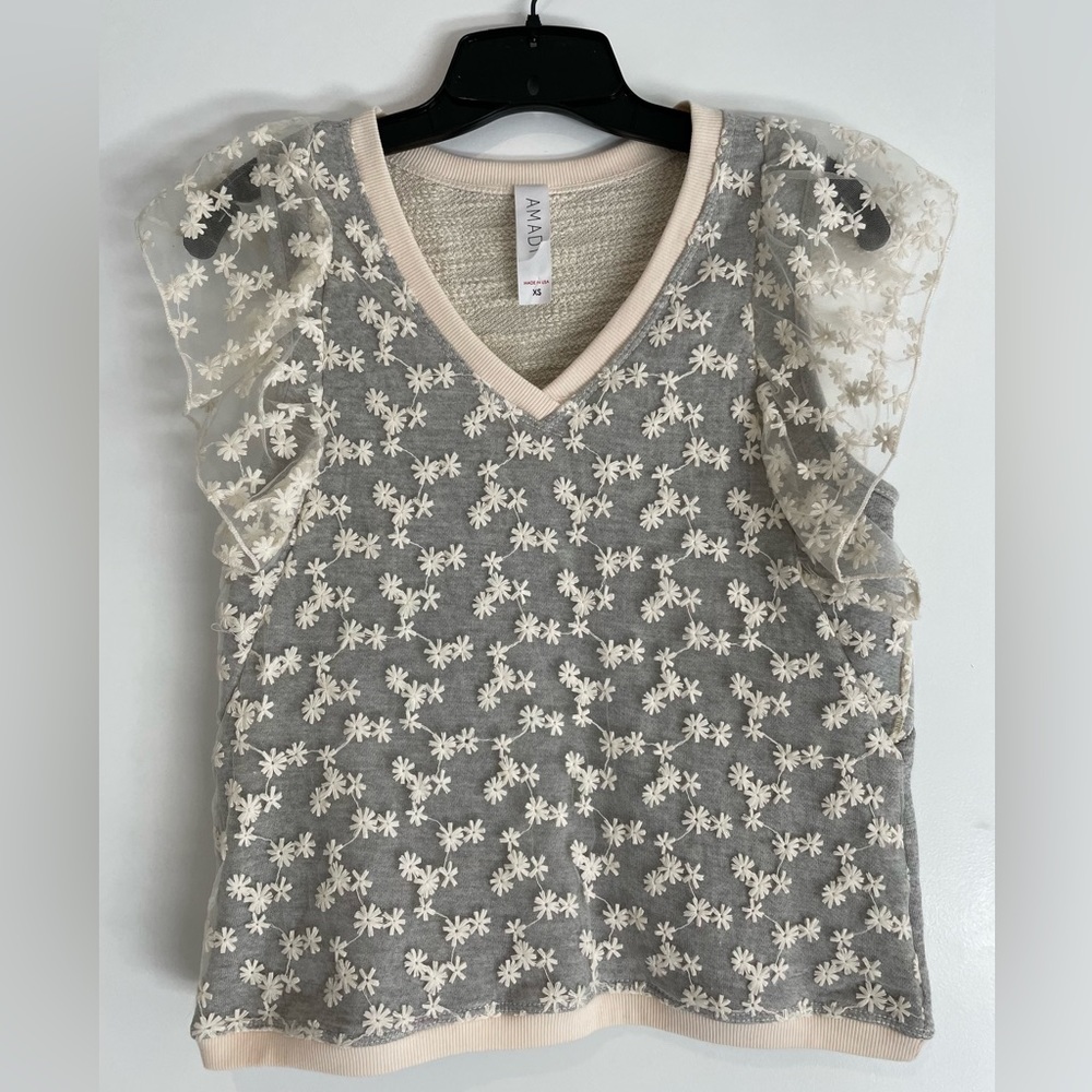 Anthropologie flutter sleeve lace sweatshirt. New with tags. Sz xs